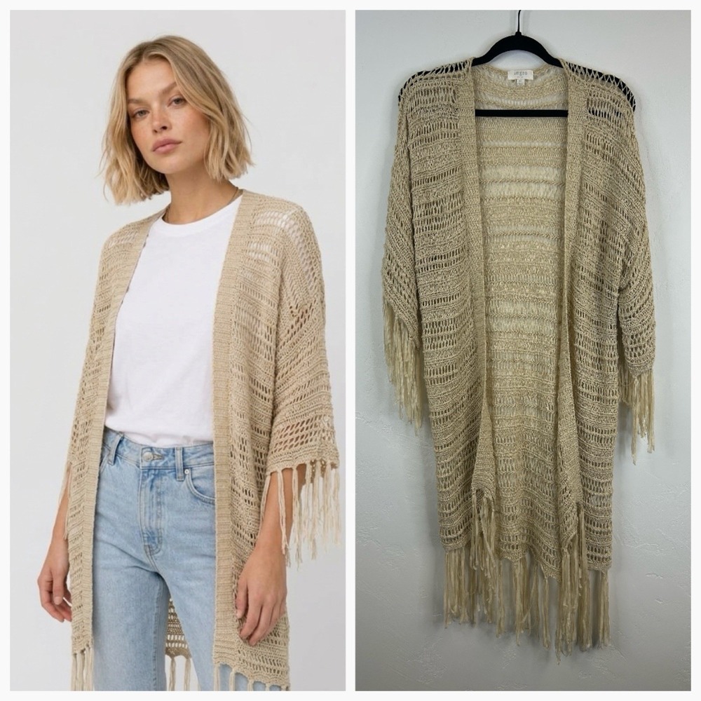 Fringe Boho Open Front Cardigan Top Size M/L Scarecrow Beachy Festival Coastal
